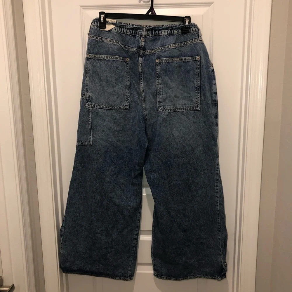 We The Free by Free People CRVY Outlaw Wide Leg Denim Blue Jeans sz XXL